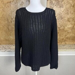 TSE Cashmere Silk Blend Sweater Women Large Open Knit Pullover Long Sleeve Black